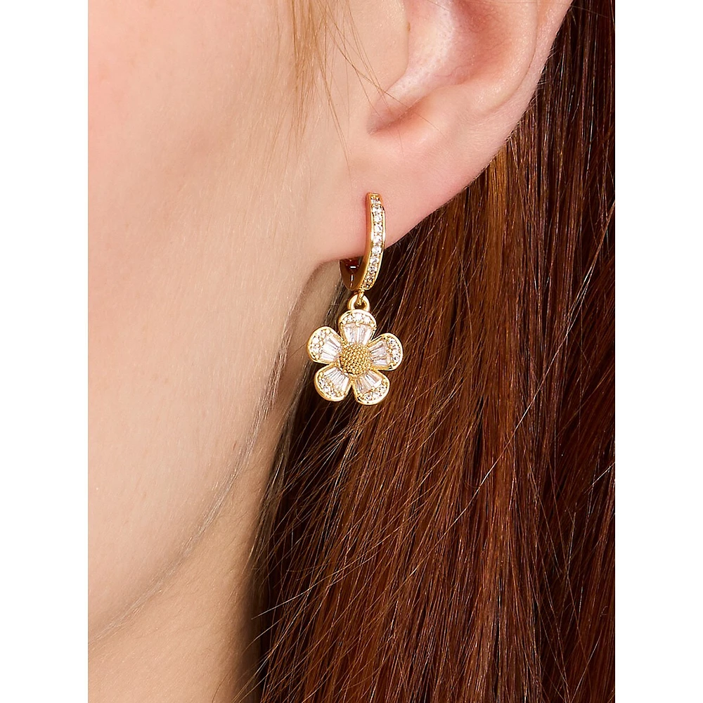 Heritage Bloom Goldtone & Cubic Zirconia Charm Hoop Earrings