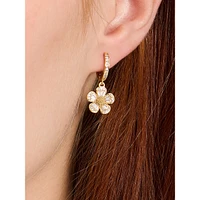 Heritage Bloom Goldtone & Cubic Zirconia Charm Hoop Earrings