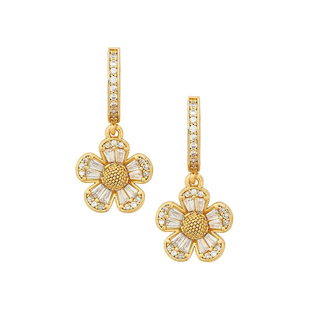 Heritage Bloom Goldtone & Cubic Zirconia Charm Hoop Earrings