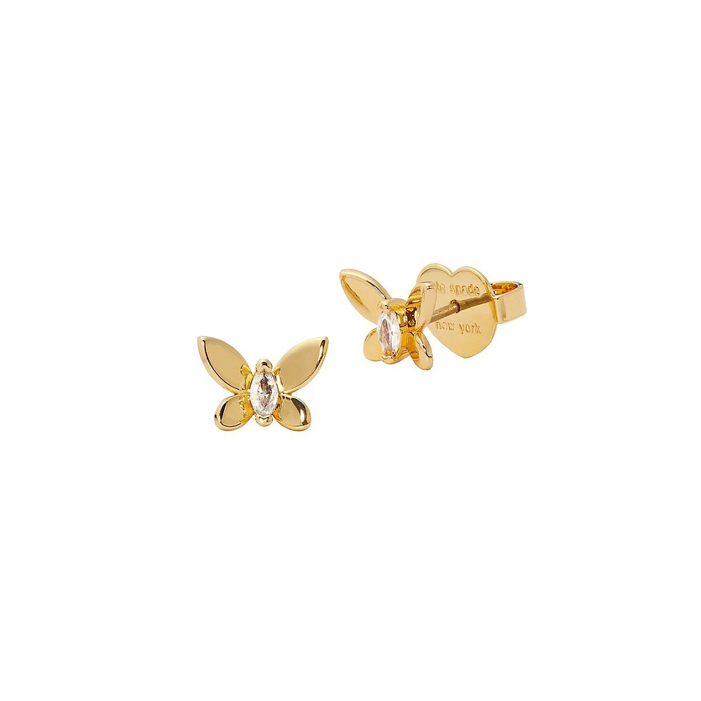 Social Butterfly Goldtone & Cubic Zirconia Butterfly Stud Earrings