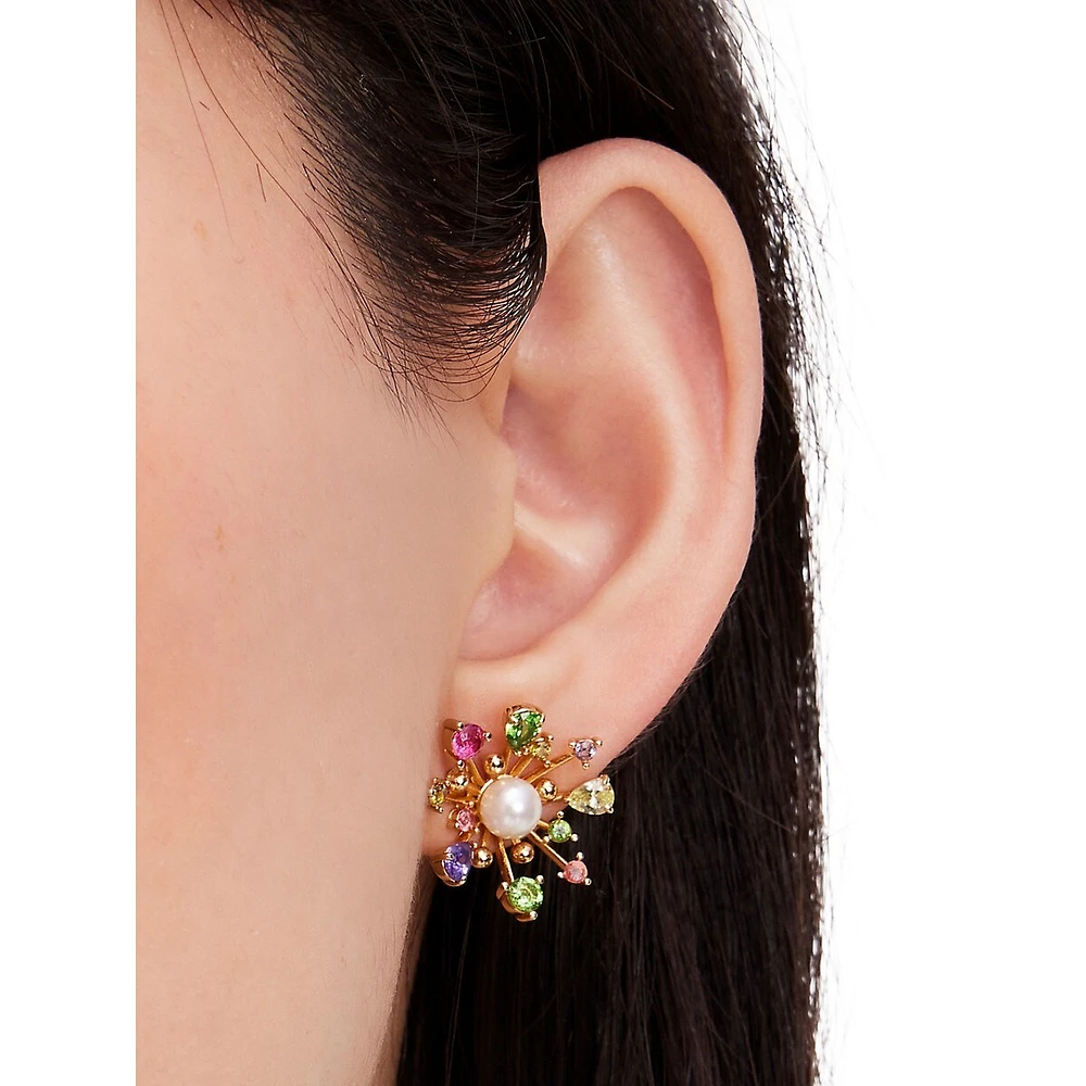 Bloom In Colour Rose Goldtone, Faux Pearl & Cubic Zirconia Stud Earrings