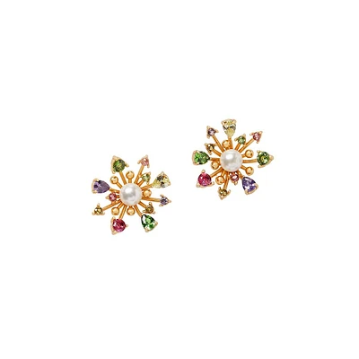 Bloom In Colour Rose Goldtone, Faux Pearl & Cubic Zirconia Stud Earrings