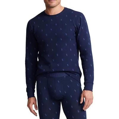 Signature-Print Waffle Crewneck Sleep Shirt