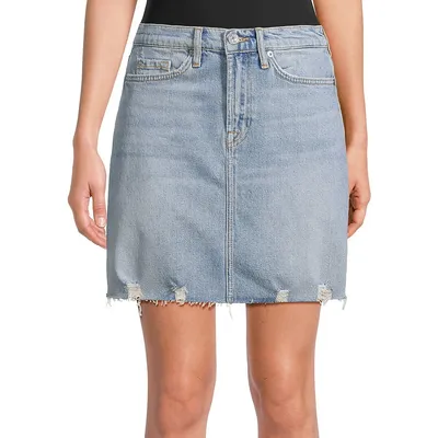 Mia Raw-Hem Denim Mini Skirt