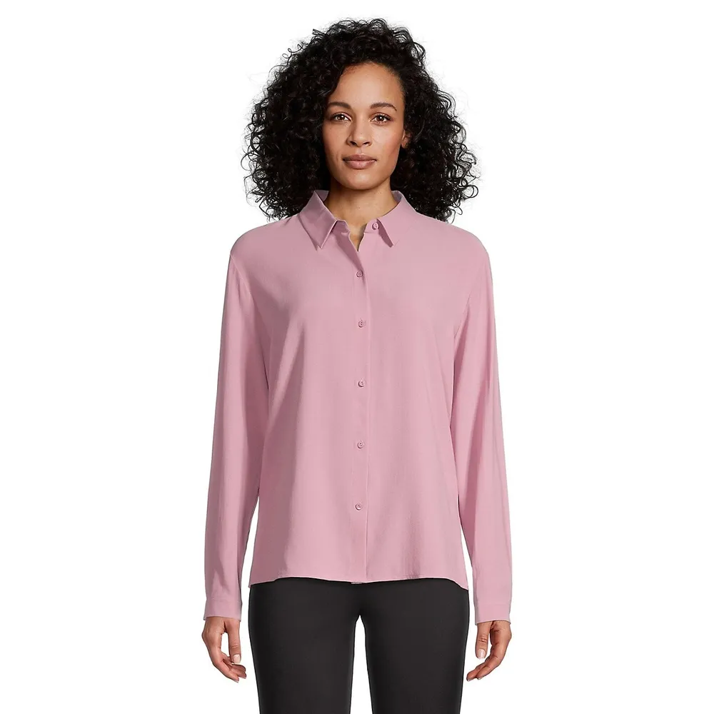 Eileen Fisher Solid Long-Sleeve Silk Shirt