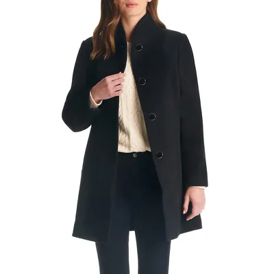 Highneck Tailored Wool-Blend Coat