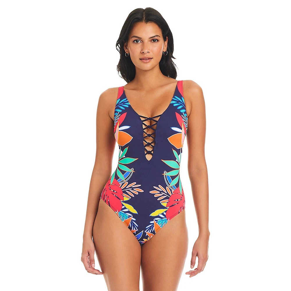 One-Piece Colour Field Lace Down Swimsuit