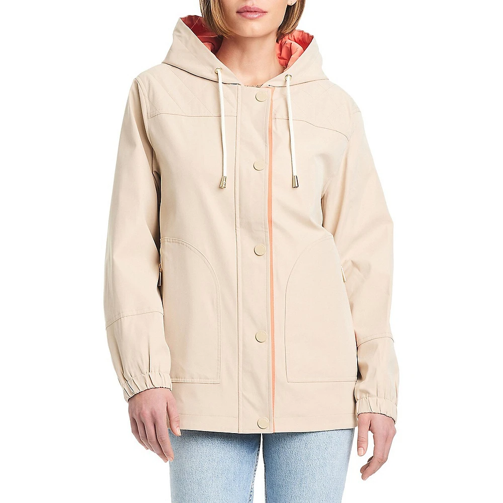 Quilted-Yoke Hooded Jacket