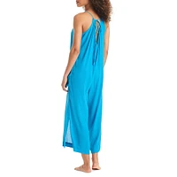 V-Neck Crinkle Coverup Jumpsuit