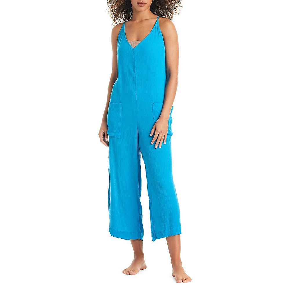 V-Neck Crinkle Coverup Jumpsuit