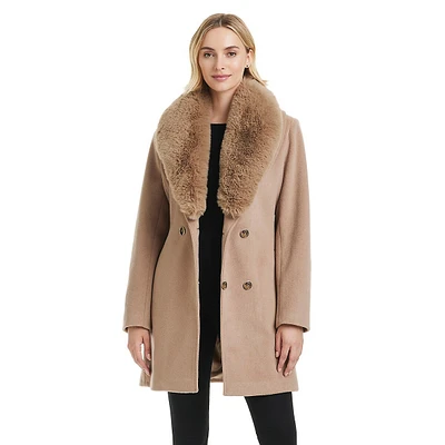 Olivia Removable Faux Fur-Collar Wrap Coat