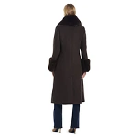 Sophie Wool-Blend Detachable Faux Fur-Trim Midi Coat