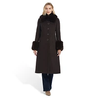 Sophie Wool-Blend Detachable Faux Fur-Trim Midi Coat