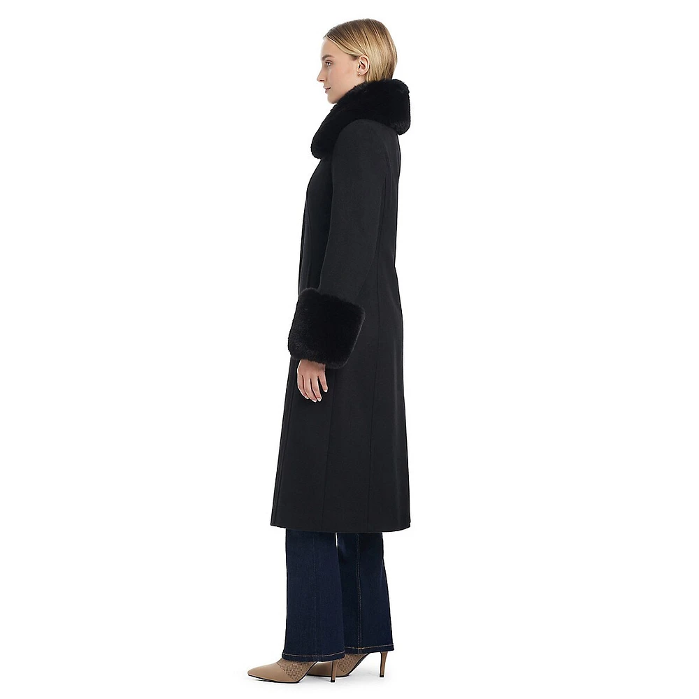 Sophie Wool-Blend Detachable Faux Fur-Trim Midi Coat