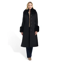 Sophie Wool-Blend Detachable Faux Fur-Trim Midi Coat