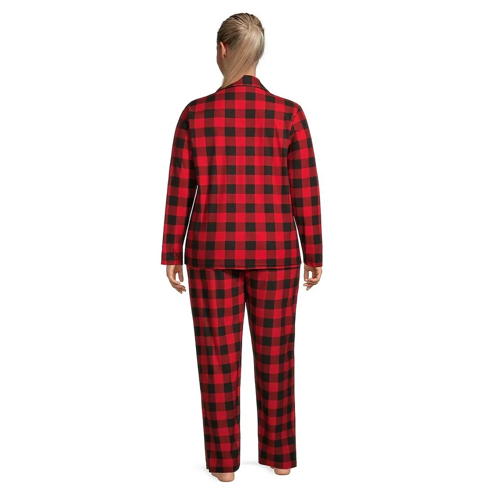 Plus Women's 2-Piece Buffalo Check Notch-Collar Pyjama Set