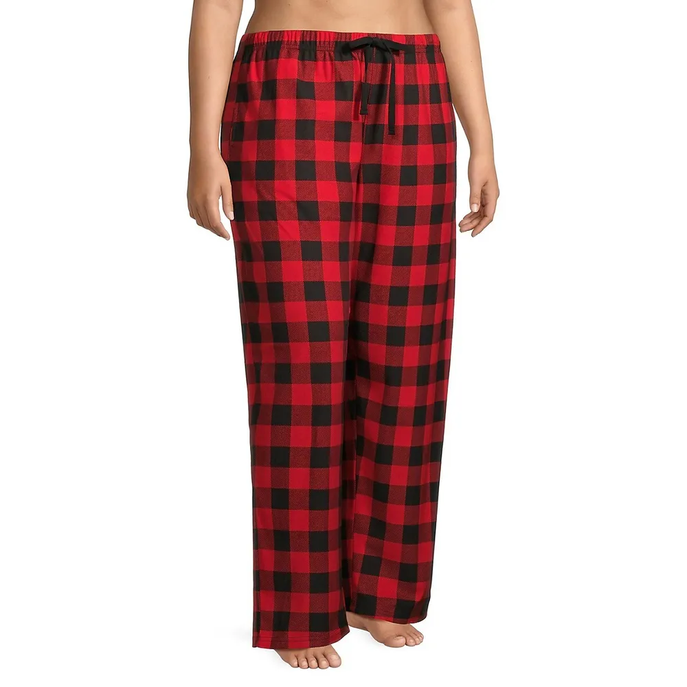 Plus Women's 2-Piece Buffalo Check Notch-Collar Pyjama Set