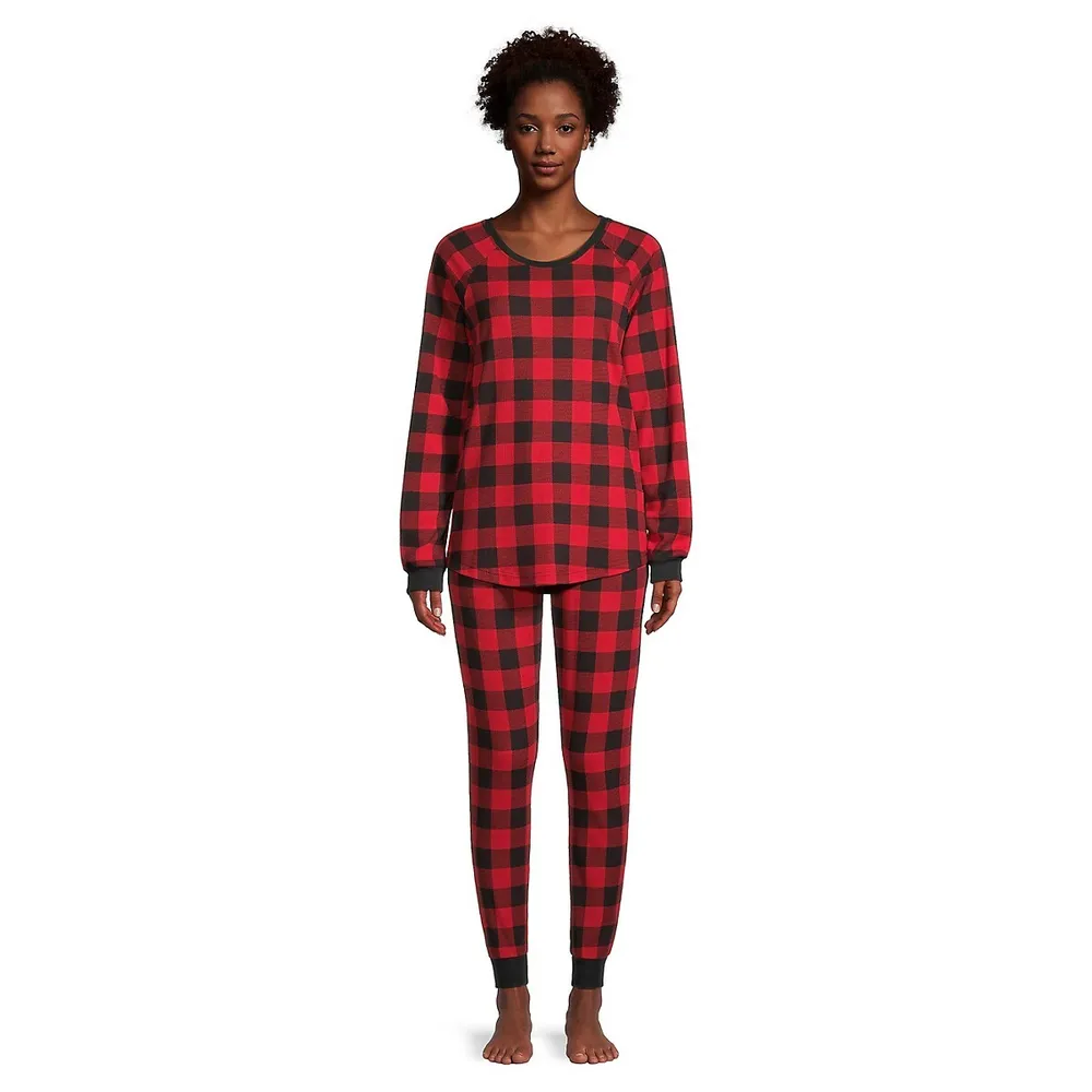 Women's 2-Piece Buffalo Check Waffle-Knit Pyjama Set