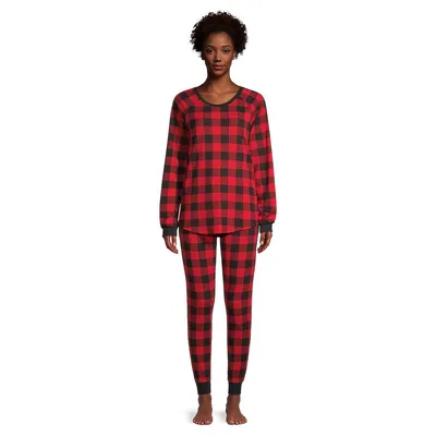 Women's 2-Piece Buffalo Check Waffle-Knit Pyjama Set