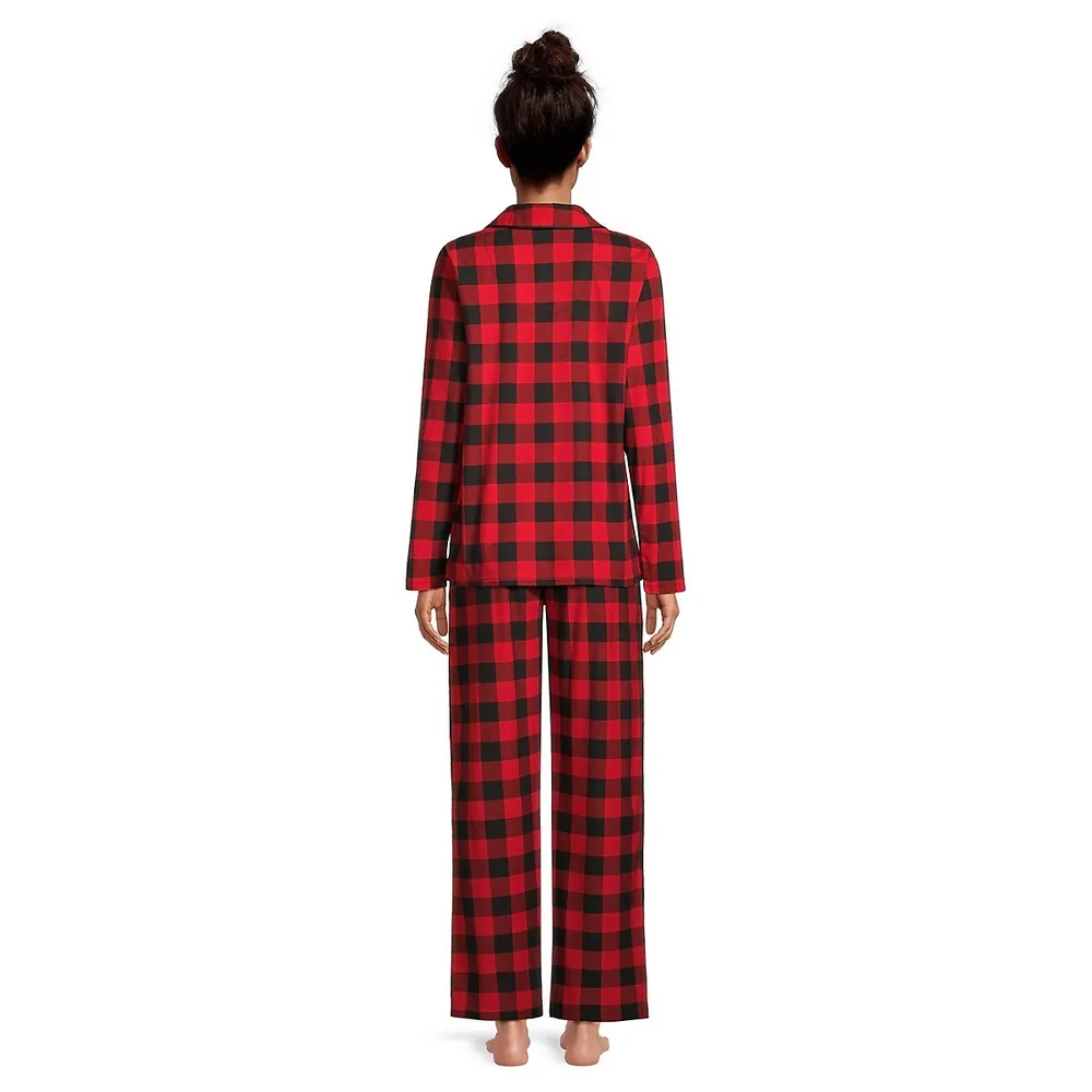 Women's 2-Piece Long-Sleeve Buffalo Check Notch-Collar Pyjama Set
