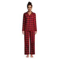 Women's 2-Piece Long-Sleeve Buffalo Check Notch-Collar Pyjama Set