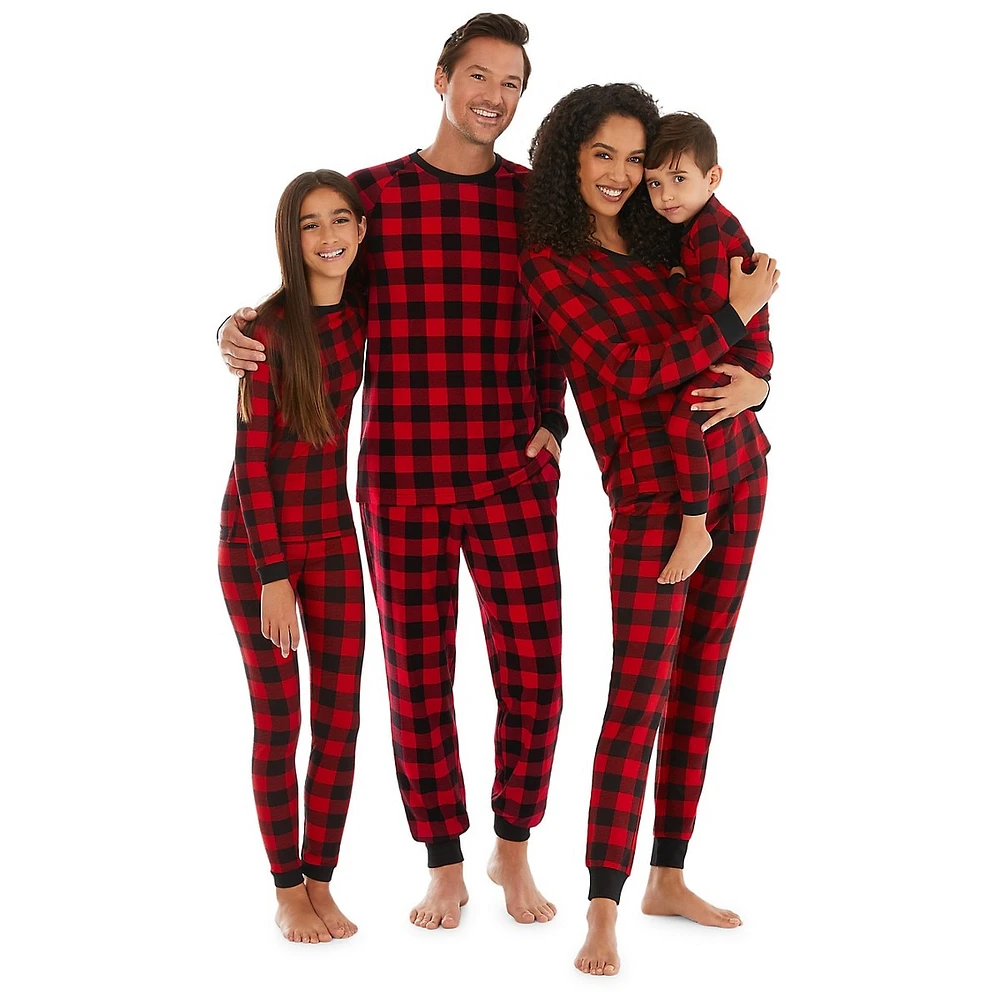 Little Kid's 2-Piece Buffalo Check Jogger Pyjama Set