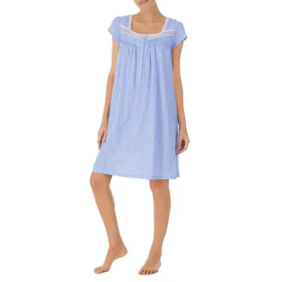 Floral-Print Short Night Gown
