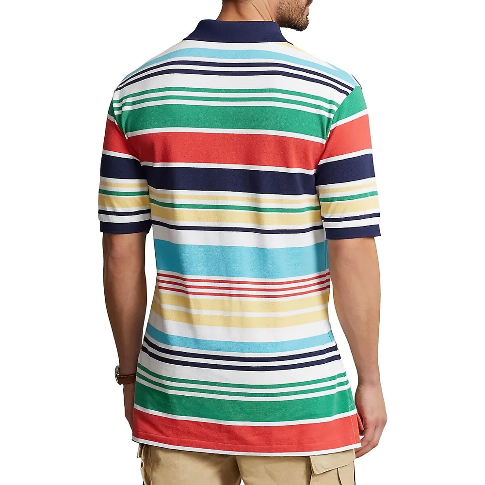 Striped Mesh Long-Sleeve Polo Shirt