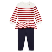 Ensemble haut rayé en jersey et legging pour bébé fille, 2 pièces