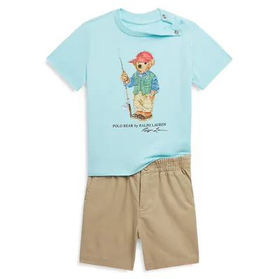 Ensemble t-shirt avec ourson Polo et short Prepster pour bébé garçon, 2 pièces