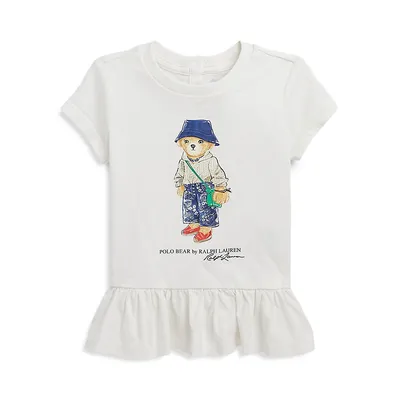 Baby Girl's Polo Bear Washed Cotton Peplum T-Shirt