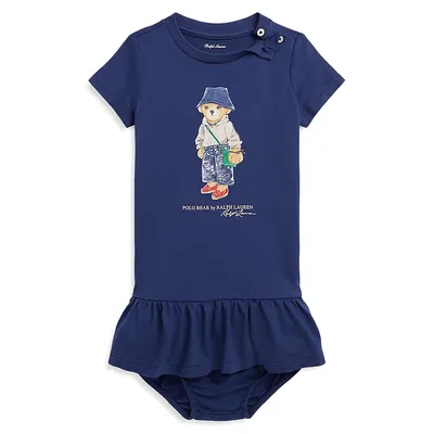 Little Girl's Polo Bear 2-Piece T-Shirt Dress & Bloomers Set