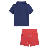 Baby Boy's 2-Piece Embroidered Pony Polo Shirt & Short Set