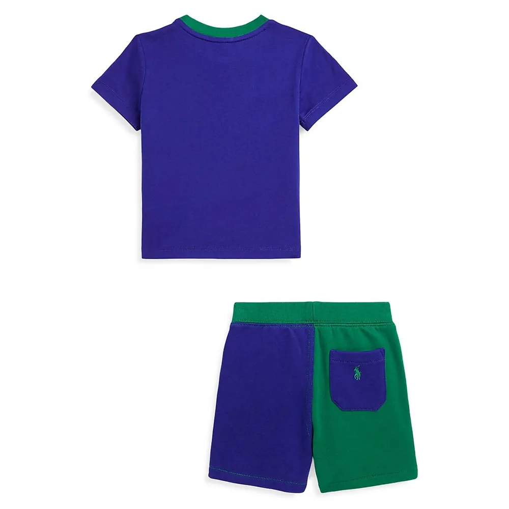 Ensemble short et t-shirt aux couleurs contrastées avec logo pour bébé garçon, deux pièces