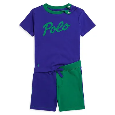 Ensemble short et t-shirt aux couleurs contrastées avec logo pour bébé garçon, deux pièces
