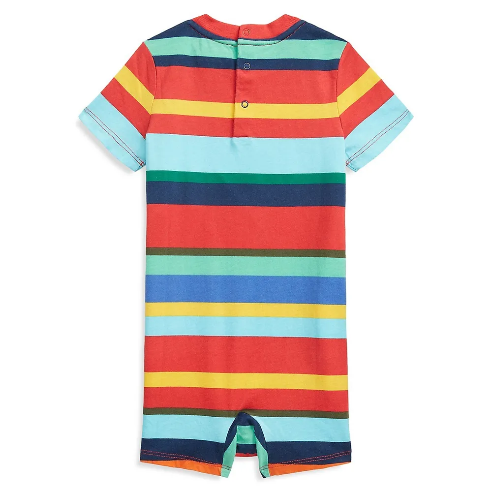 Combinaison-short en jersey rayée avec ourson Polo pour bébé