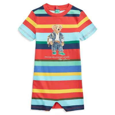 Combinaison-short en jersey rayée avec ourson Polo pour bébé