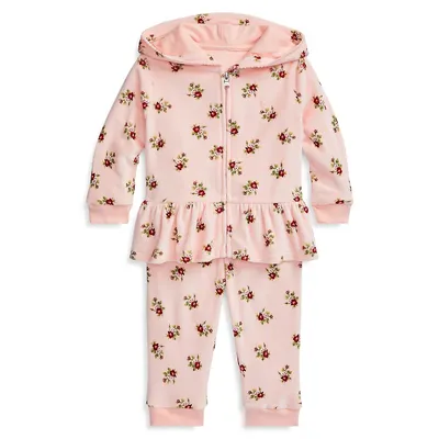 Baby Girl's 2-Piece Floral Velour Hoodie And Jogger Pants Set
