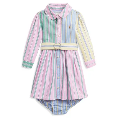 Baby Girl's Multicolour Oxford Dress and Bloomer Set