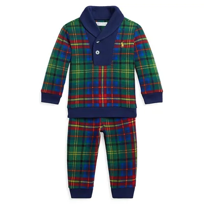 Baby Boy's 2-Piece Checked Interlock Pullover And Pants Set