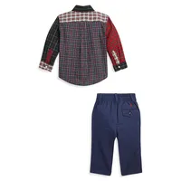 Baby Boy's Plaid Fun Shirt & Stretch Chino Pants Set