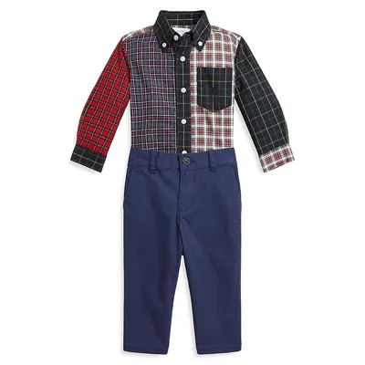 Baby Boy's Plaid Fun Shirt & Stretch Chino Pants Set