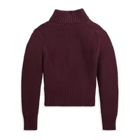 Girl's Letterman-Patch Cotton Half-Zip Sweater