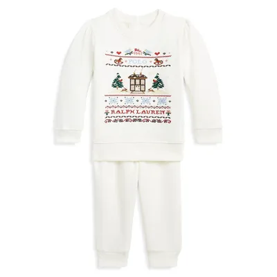 Baby Girl's Fleece Graphic Sweatshirt & Pants Set