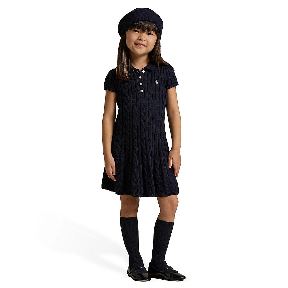 Robe pull polo en maille torsadée pour petite fille