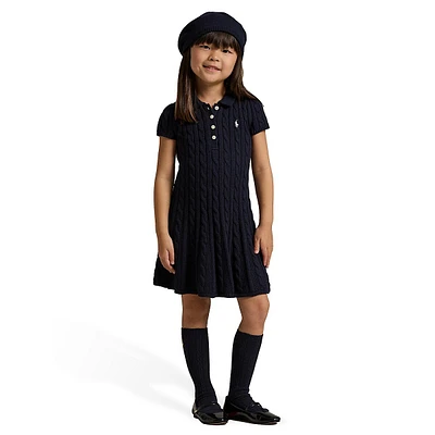 Robe pull polo en maille torsadée pour petite fille