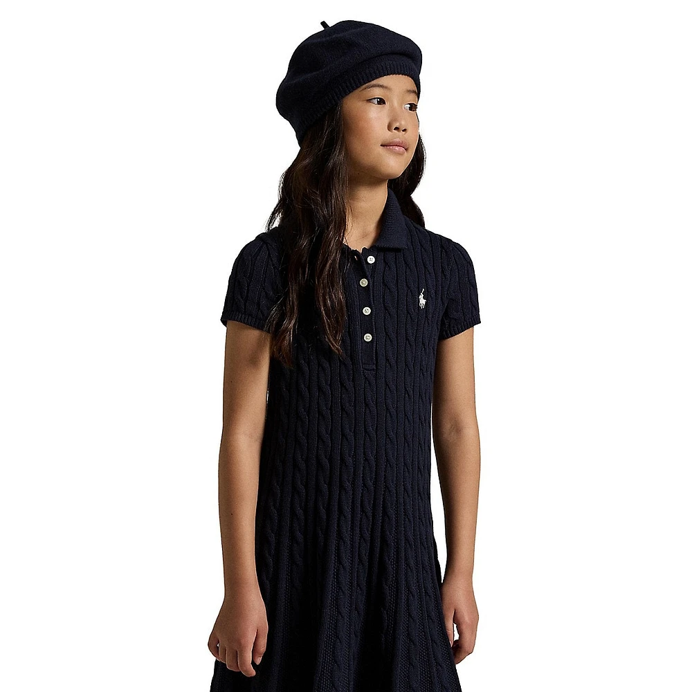 Girl's Cable-Knit Polo Sweater Dress