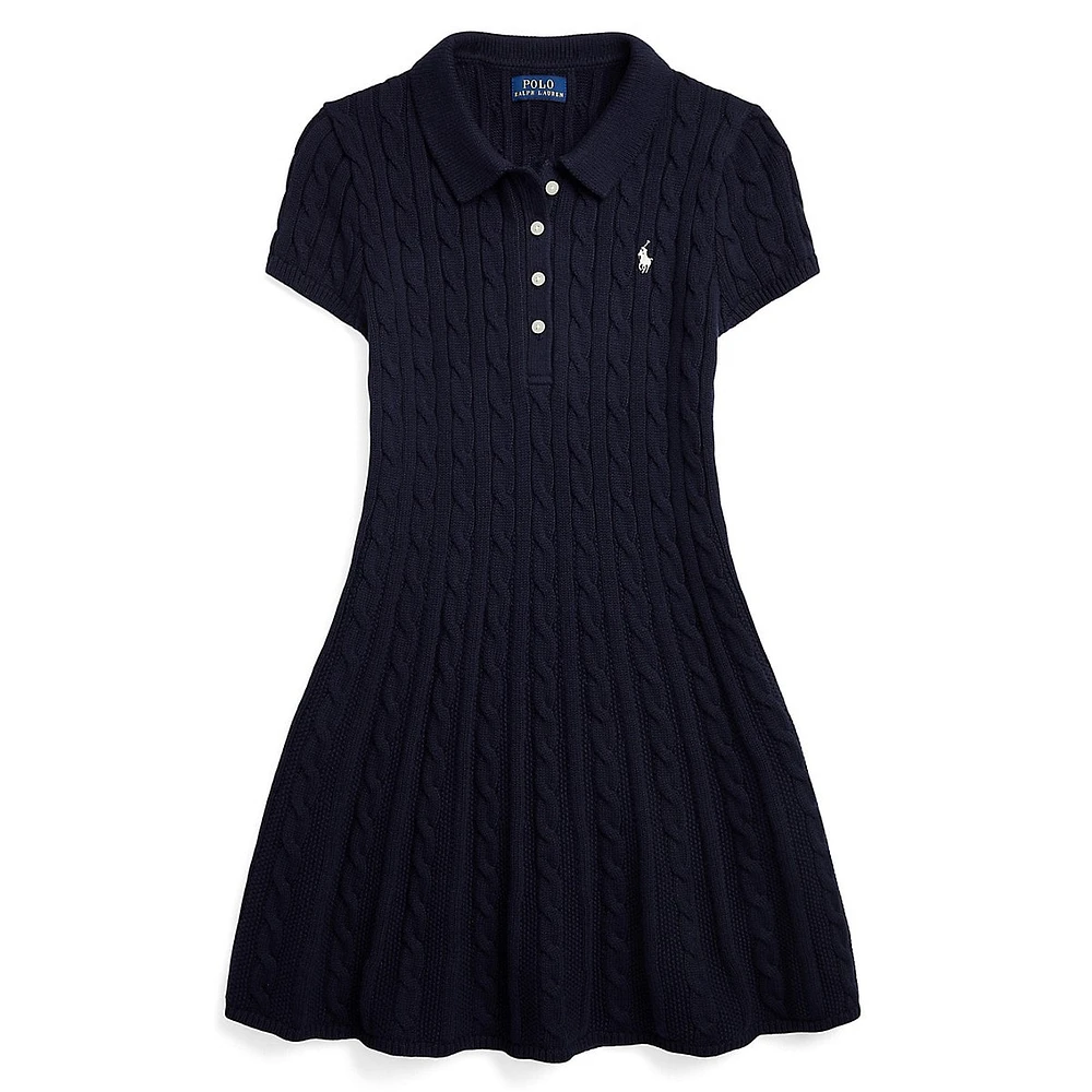 Girl's Cable-Knit Polo Sweater Dress