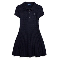 Girl's Cable-Knit Polo Sweater Dress