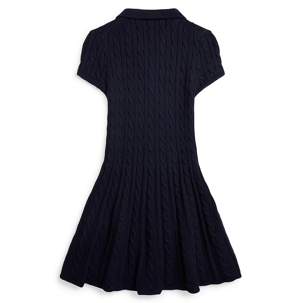 Girl's Cable-Knit Polo Sweater Dress